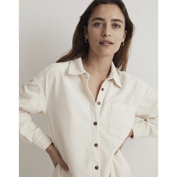 Madewell Corduroy Mini Shirtdress Pockets Lighthouse Ivory Women's Size Large - Picture 3 of 14
